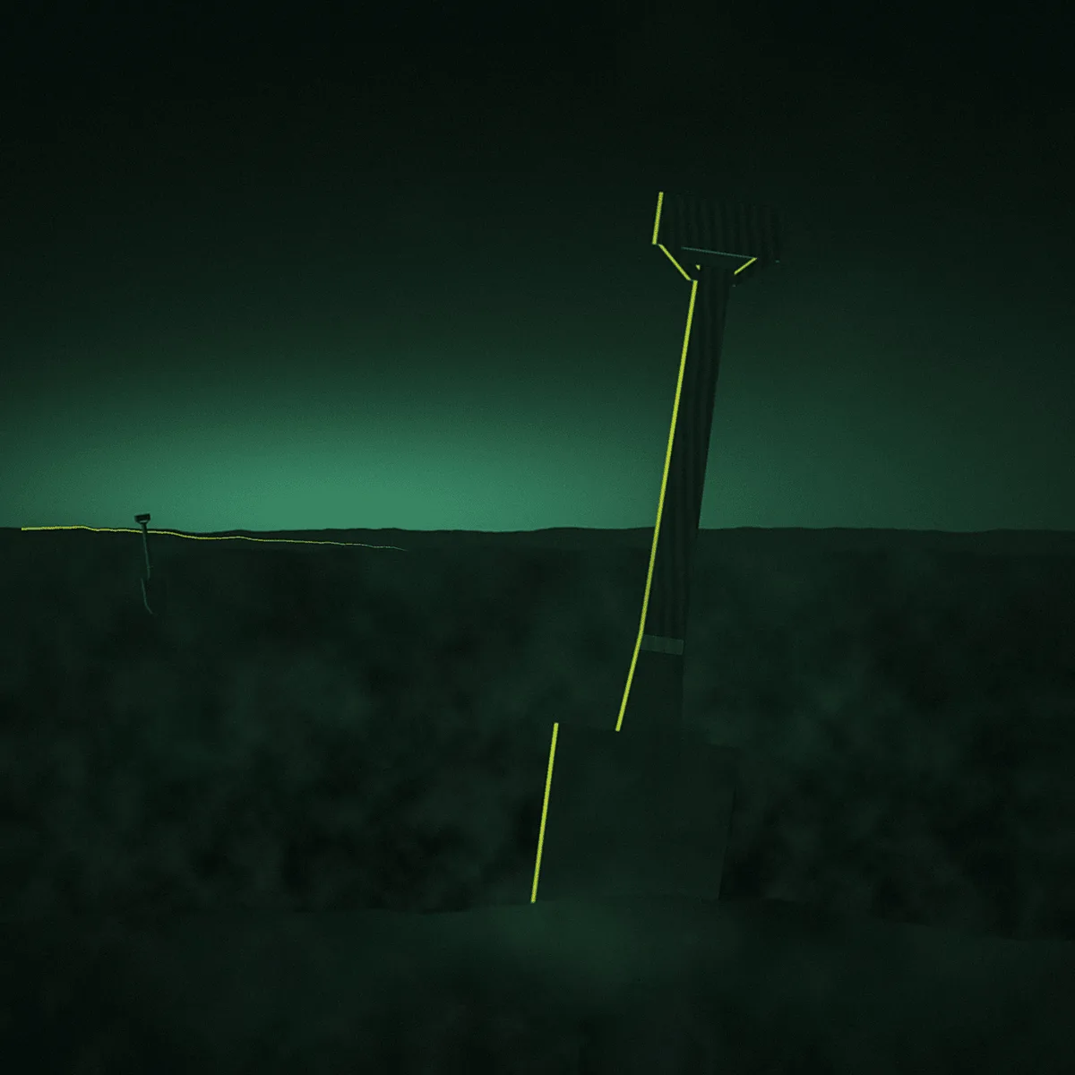 The Victorians out-spent us. Cover image: a shovel standing in a heap of dug earth at dusk beside a rail excavation, one acid-green line of light running along the rail into the dark.