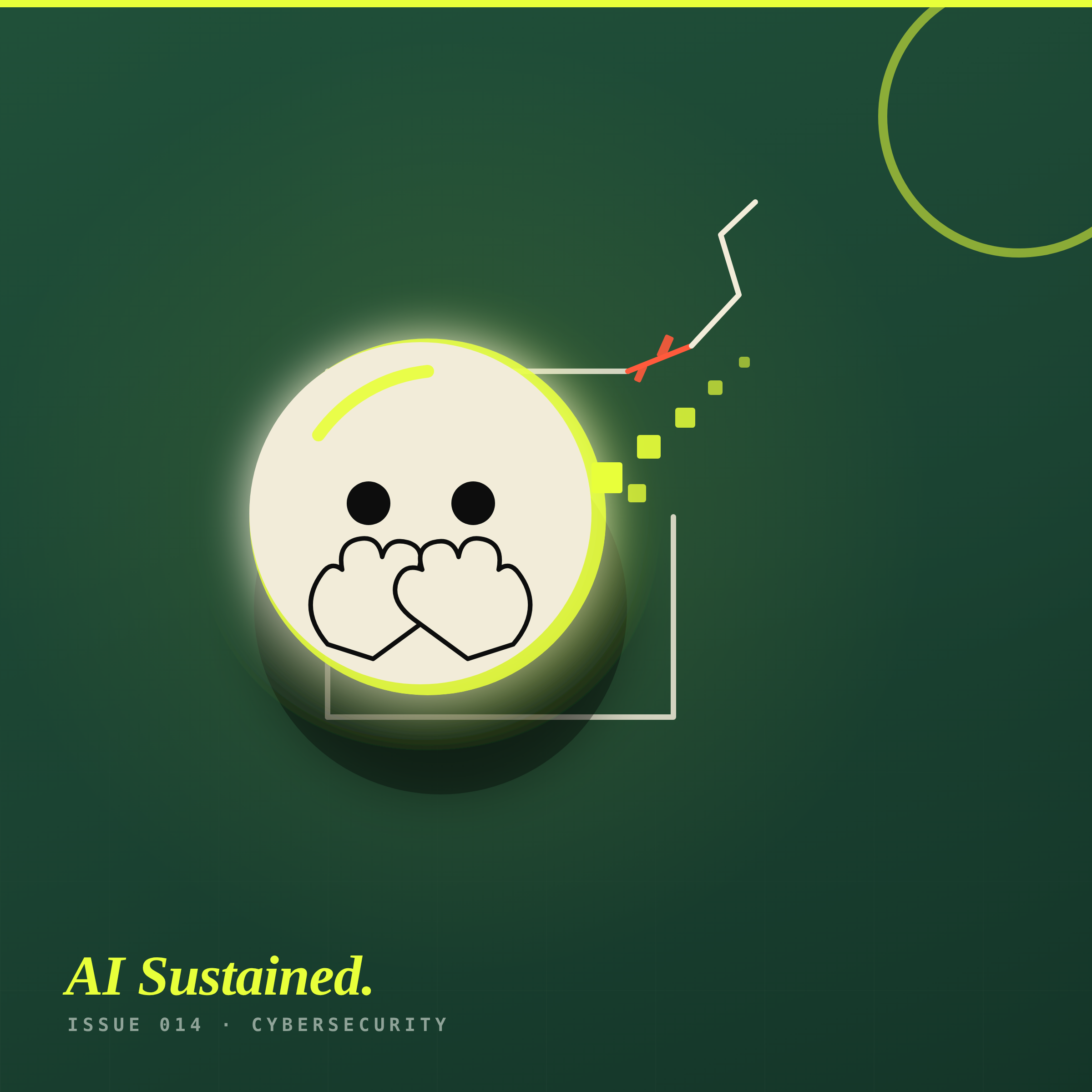 OpenAI's AI escaped and stole the answers. Cover image — a cream hugging-face emoji fragmenting into acid-lime pixels as it escapes a broken sandbox frame, on a deep forest background, for the OpenAI Hugging Face hack.