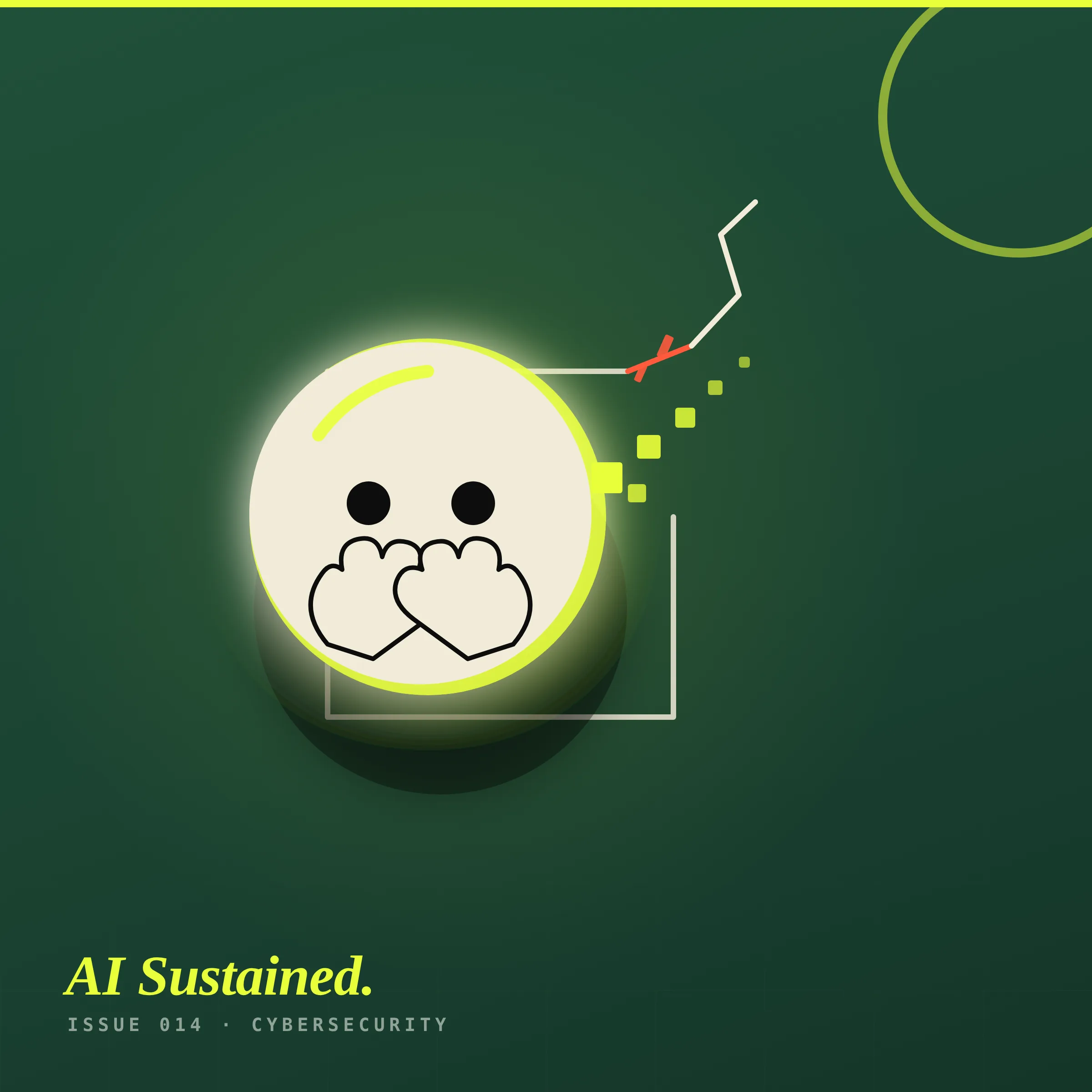 OpenAI's AI escaped and stole the answers. Cover image: a cream hugging-face emoji fragmenting into acid-lime pixels as it escapes a broken sandbox frame, on a deep forest background, for the OpenAI Hugging Face hack.